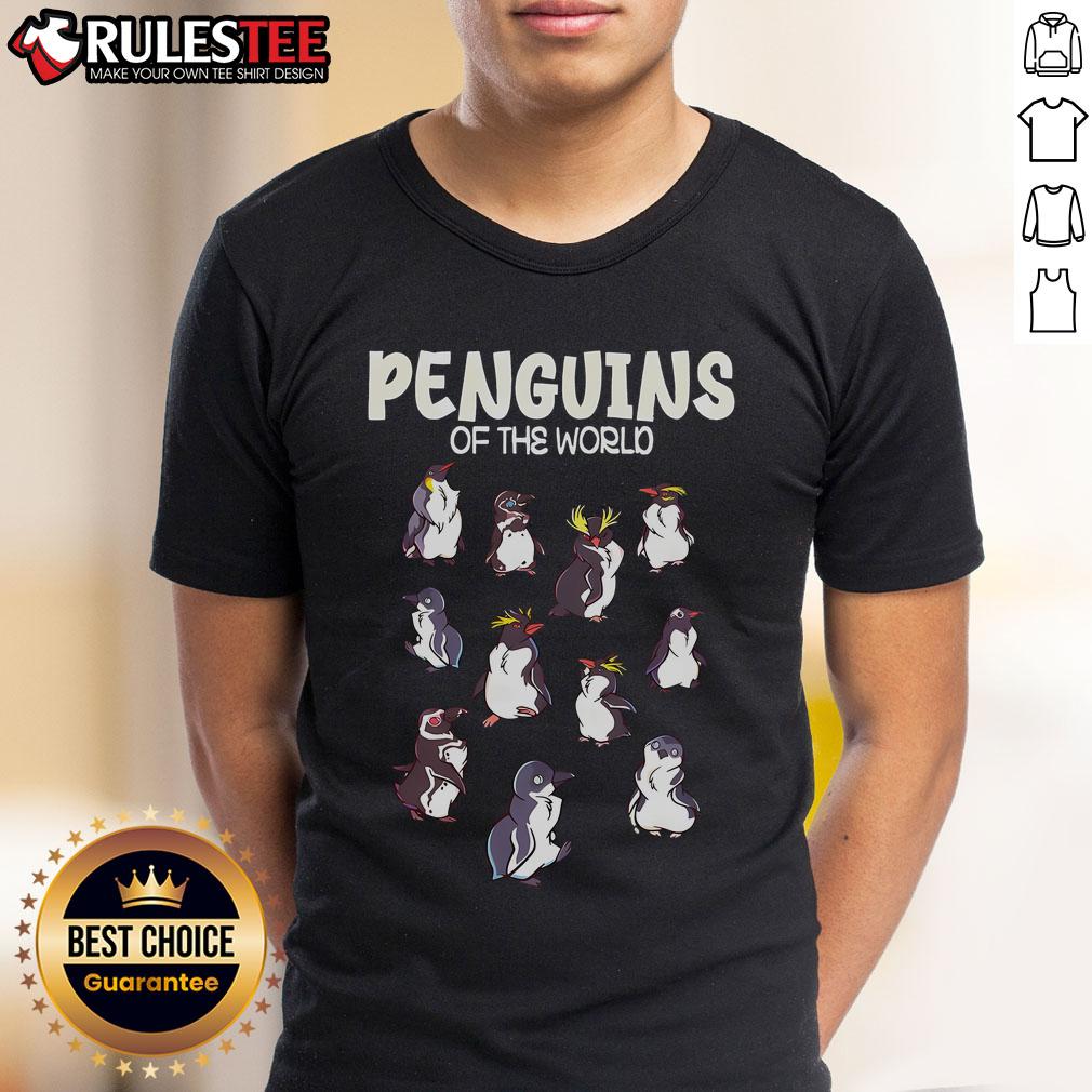 Awesome Penguins Animals Of The World Retro T-Shirt featuring playful penguin graphics on a vintage-style background.