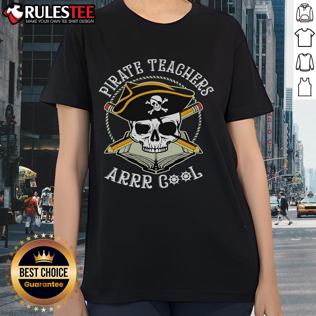 Awesome Pirate Teachers Arrr Cool Skull Ladies Tee featuring a stylish skull design, perfect for pirate-themed events.
