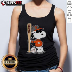 Awesome Snoopy standing pose on a San Francisco Giants baseball tank top, perfect for fans and summer wear.
