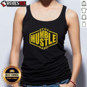 Awesome Stay Humble Hustle Hard tank top in black, perfect for workouts and casual wear, showcasing motivational style.