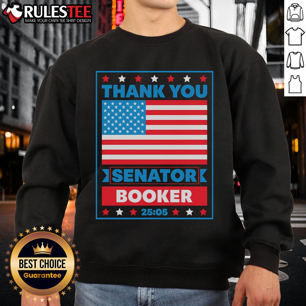 Awesome thank you sweatshirt for Senator Cory Booker featuring an America flag design, perfect for patriotic supporters.