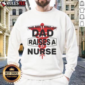 Awesome 'The Best Kind of Dad Raised a Nurse' sweatshirt showcasing pride in nursing and fatherhood, perfect gift for dads.