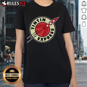 Awesome Tintin Express Rocket Ladies Tee featuring vibrant graphic design and comfortable fit for fans of Tintin.