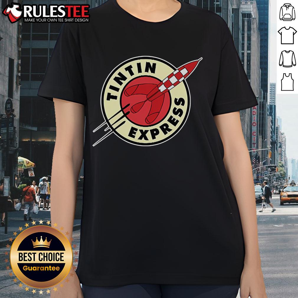 Awesome Tintin Express Rocket Ladies Tee featuring vibrant graphic design and comfortable fit for fans of Tintin.