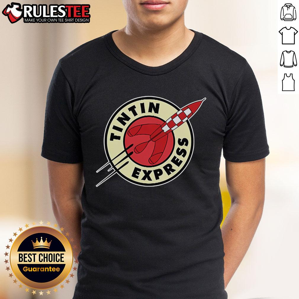 Awesome Tintin Express Rocket T-Shirt featuring vibrant graphics of Tintin and the iconic rocket design.