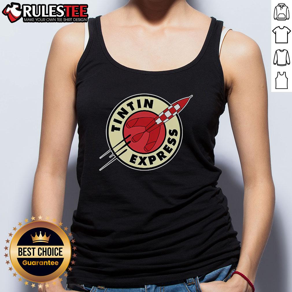 Alt Text: Awesome Tintin Express Rocket Tank Top featuring vibrant graphics inspired by the classic Tintin adventures.
