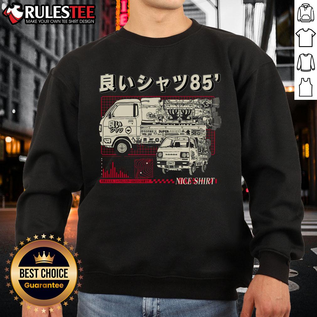 Awesome Truck-kun Rocket Nice Shirt 1985 Sweatshirt featuring a vibrant graphic design perfect for anime fans.