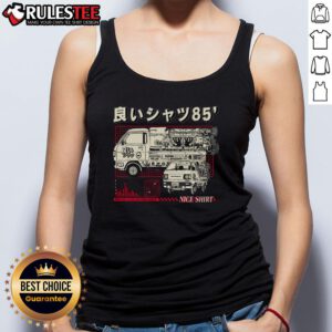 Awesome Truck-kun rocket graphic on a stylish 1985 tank top, perfect for fans of retro anime and unique fashion.