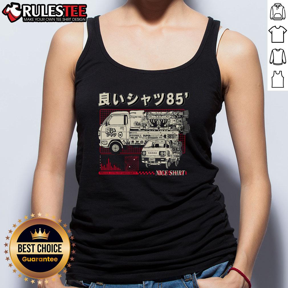 Awesome Truck-kun rocket graphic on a stylish 1985 tank top, perfect for fans of retro anime and unique fashion.