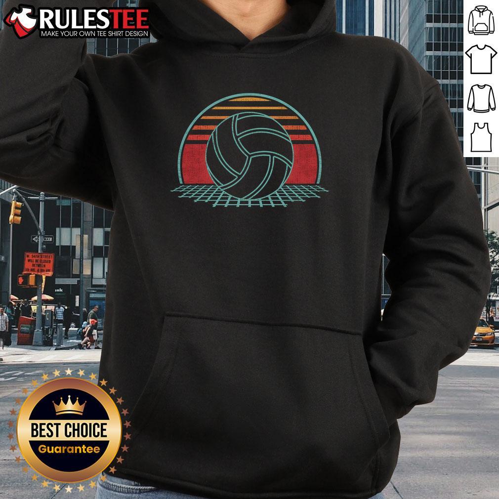 Retro 80s style volleyball lover hoodie featuring a vintage player design, perfect for volleyball enthusiasts.