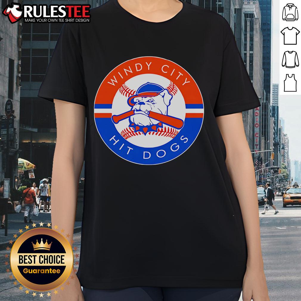 Alt Text: Awesome Windy City Hit Dawgs logo on a stylish ladies tee, perfect for fans of the team and casual wear.