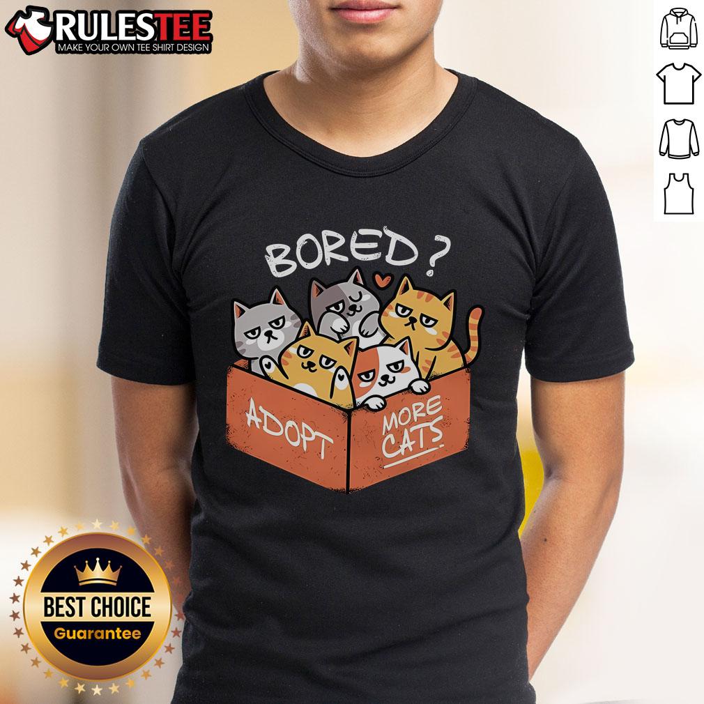 Alt Text: Cute Bored Adopt More Cats T-Shirt featuring playful cat graphics, perfect for cat lovers and adoption advocates.