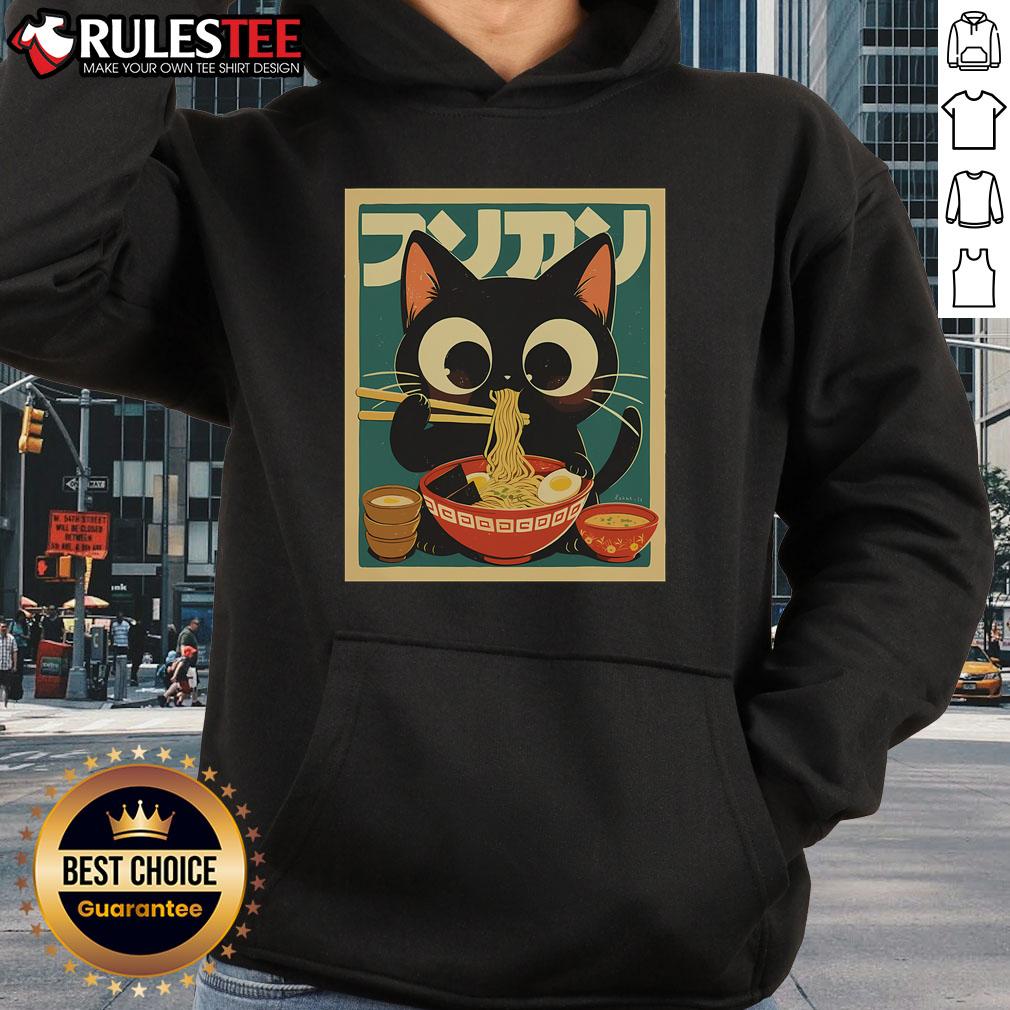 Cute cat ramen hoodie featuring funny kawaii anime design, perfect for cozy, stylish wear and cat lovers.