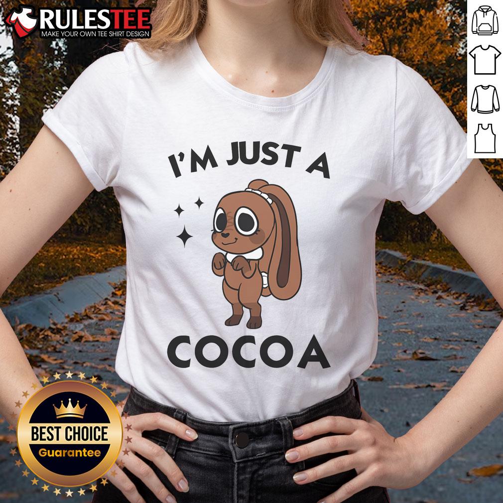 Cute Dandys World Easter Cocoa the Chocolate Easter Bunny ladies tee featuring a playful bunny design for spring.