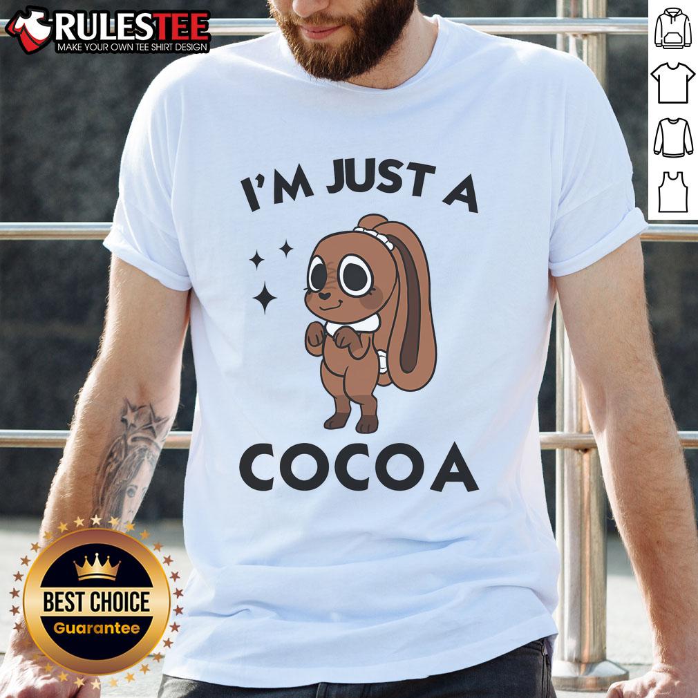 Alt Text: Cute Dandy's World Easter Cocoa T-Shirt featuring an adorable chocolate Easter bunny design for festive celebrations.