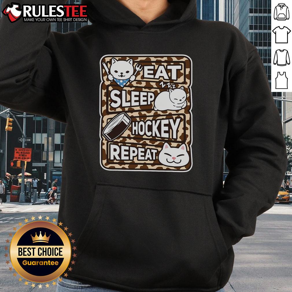 Cute Eat Sleep Hockey Repeat hoodie for hockey lovers, featuring a fun design perfect for fans of the sport.