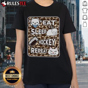 Cute Eat Sleep Hockey Repeat Tee for ladies, perfect for hockey lovers who enjoy comfort and style.