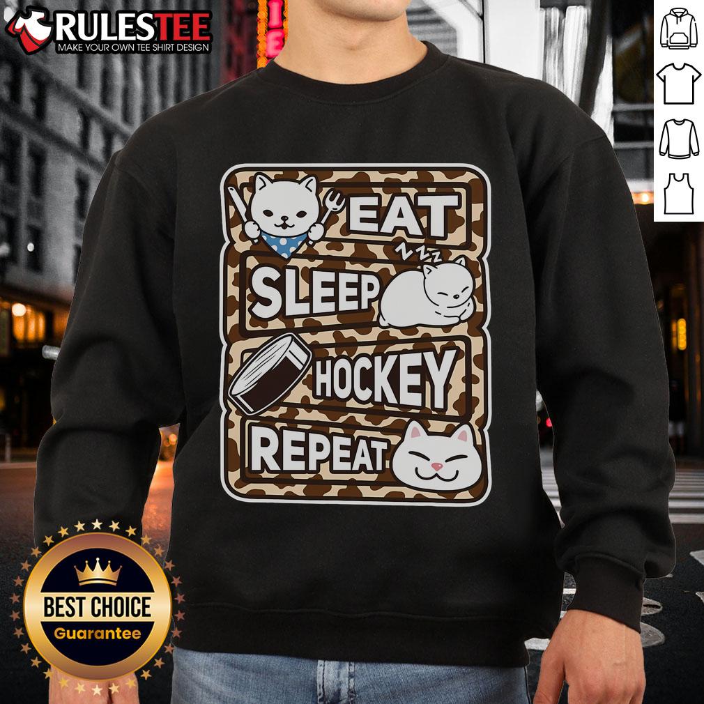 Cute Eat Sleep Hockey Repeat sweatshirt for hockey lovers featuring a playful design perfect for game day.