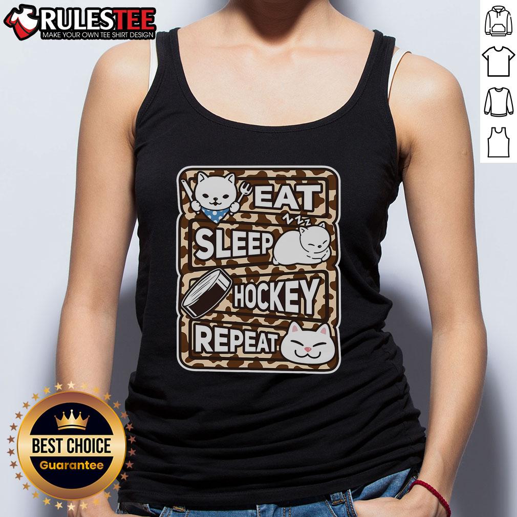 Cute Eat Sleep Hockey Repeat tank top for hockey lovers, featuring a fun design perfect for sports enthusiasts.