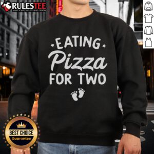 Couple wearing 'Cute Eating Pizza for Two' sweatshirt for funny pregnancy announcement, showcasing joy and love.