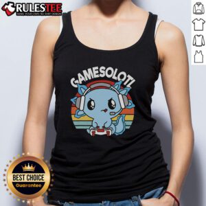 Cute Gamesolotl Axolotl Gamer in a vintage sunset design on a trendy tank top, perfect for gaming enthusiasts.