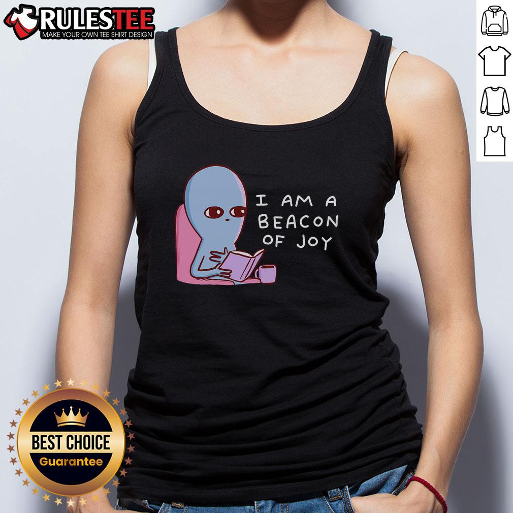 Cute 'I Am A Beacon Of Joy' Strange Planet tank top featuring vibrant colors and playful design for casual wear.