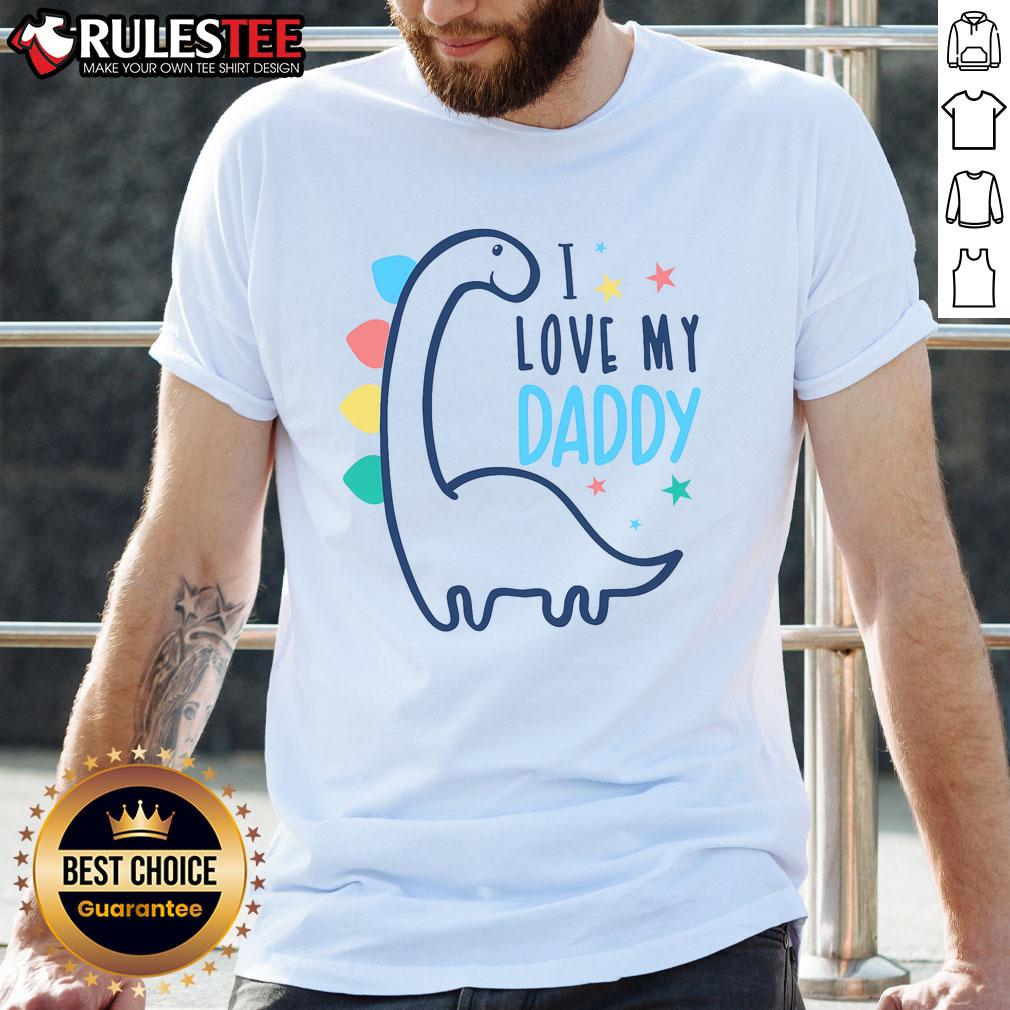 Alt Text: Cute I Love My Daddy Dinosaur T-Shirt featuring a colorful dino graphic, perfect for kids and dinosaur lovers.