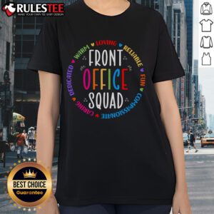 Cute school secretary in a stylish tee celebrating admin appreciation with the front office squad. Perfect for school staff!