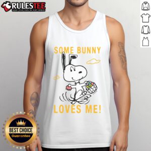 Alt Text: Cute Snoopy Peanuts Some Bunny Loves Me tank top featuring Snoopy and a playful bunny design. Perfect for fans!