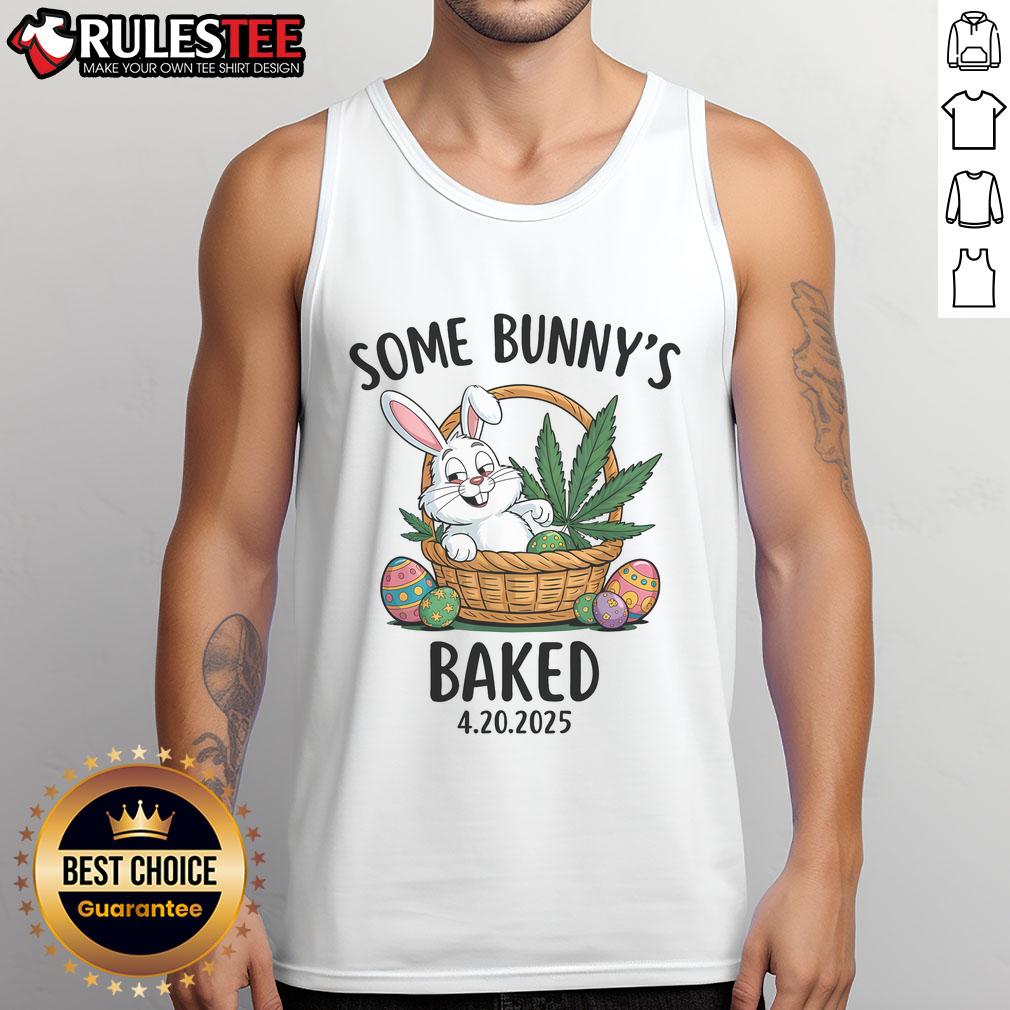 Cute bunnies wearing festive attire on a tank top for Easter humor, perfect for a fun 4.20 celebration.