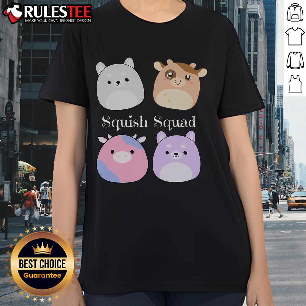Cute Squish Squad stuffed animal Mallow plush collector soft toy on a ladies tee, perfect for cozy casual wear.