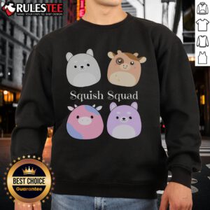 Alt Text: Cute Squish Squad stuffed animal Mallow plush collector soft toy sweatshirt featuring vibrant colors and adorable design.