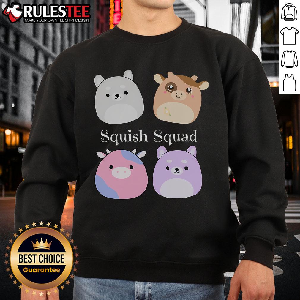 Alt Text: Cute Squish Squad stuffed animal Mallow plush collector soft toy sweatshirt featuring vibrant colors and adorable design.