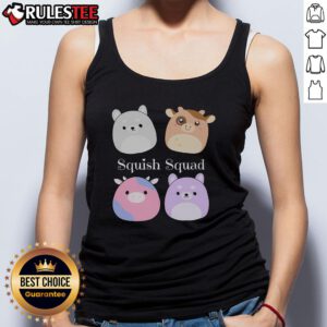 Alt Text: Cute Squish Squad Mallow plush collector soft toy tank top featuring adorable, colorful stuffed animals.