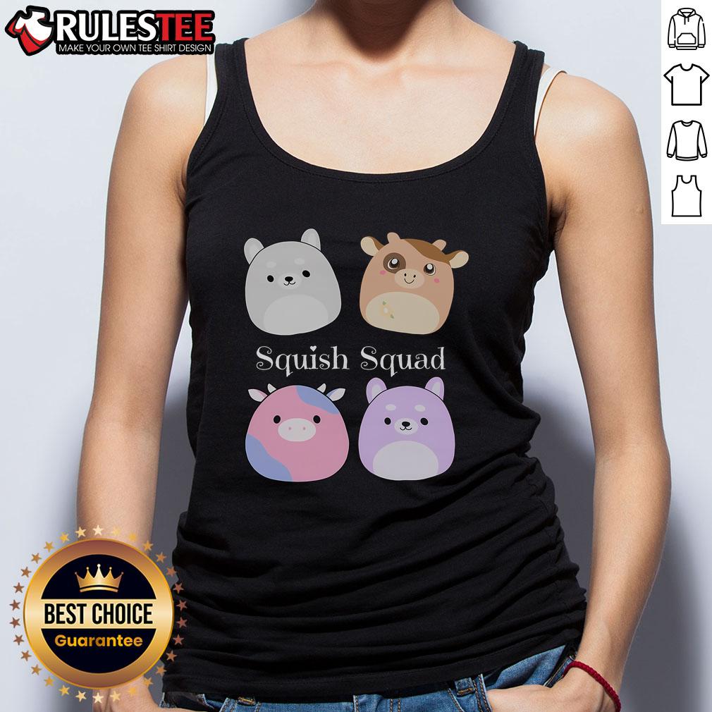 Alt Text: Cute Squish Squad Mallow plush collector soft toy tank top featuring adorable, colorful stuffed animals.