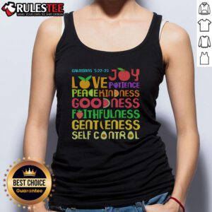 Stylish Cute The Fruit Of The Spirit Christian Bible Verse Tank Top for women, featuring vibrant colors and inspirational design.