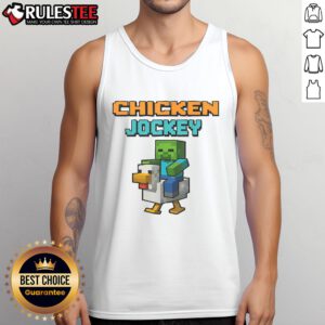 Alt Text: Funny Chicken Jockey Zombie pixel art on a gamer tank top, perfect for zombie and gaming enthusiasts.