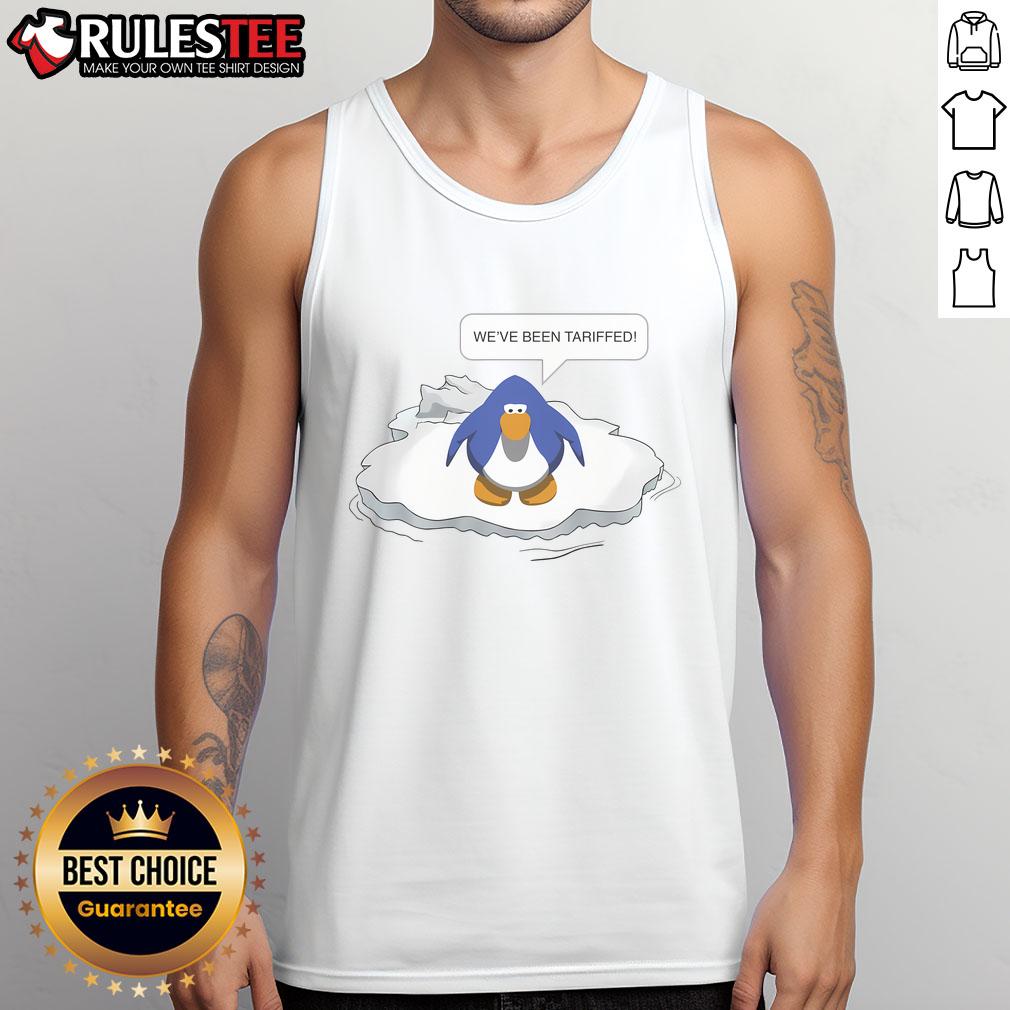 Alt Text: Funny Club Penguin We've Been Tariffed tank top featuring playful penguin design and vibrant colors.