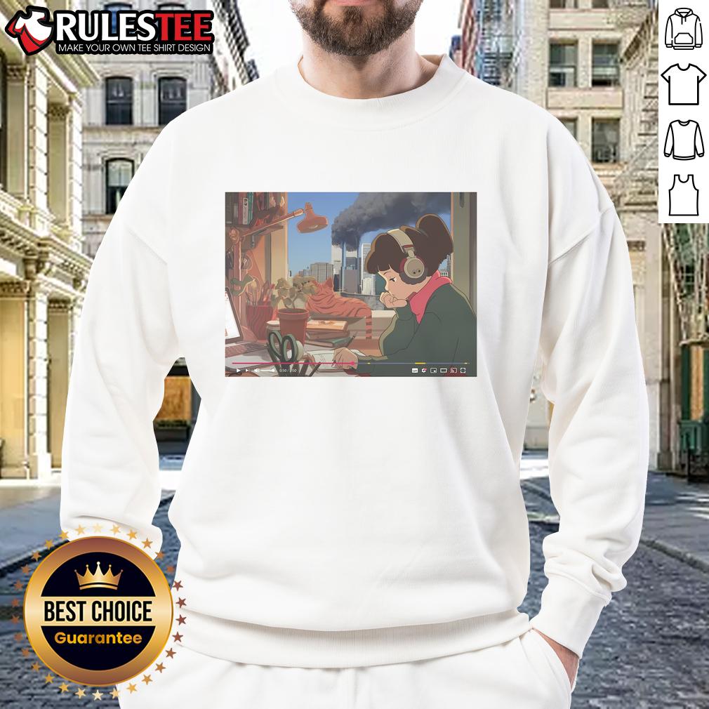 Alt Text: Funny Lofi Girl in daytime setting wearing a stylish sweatshirt, perfect for September 11th vibes.
