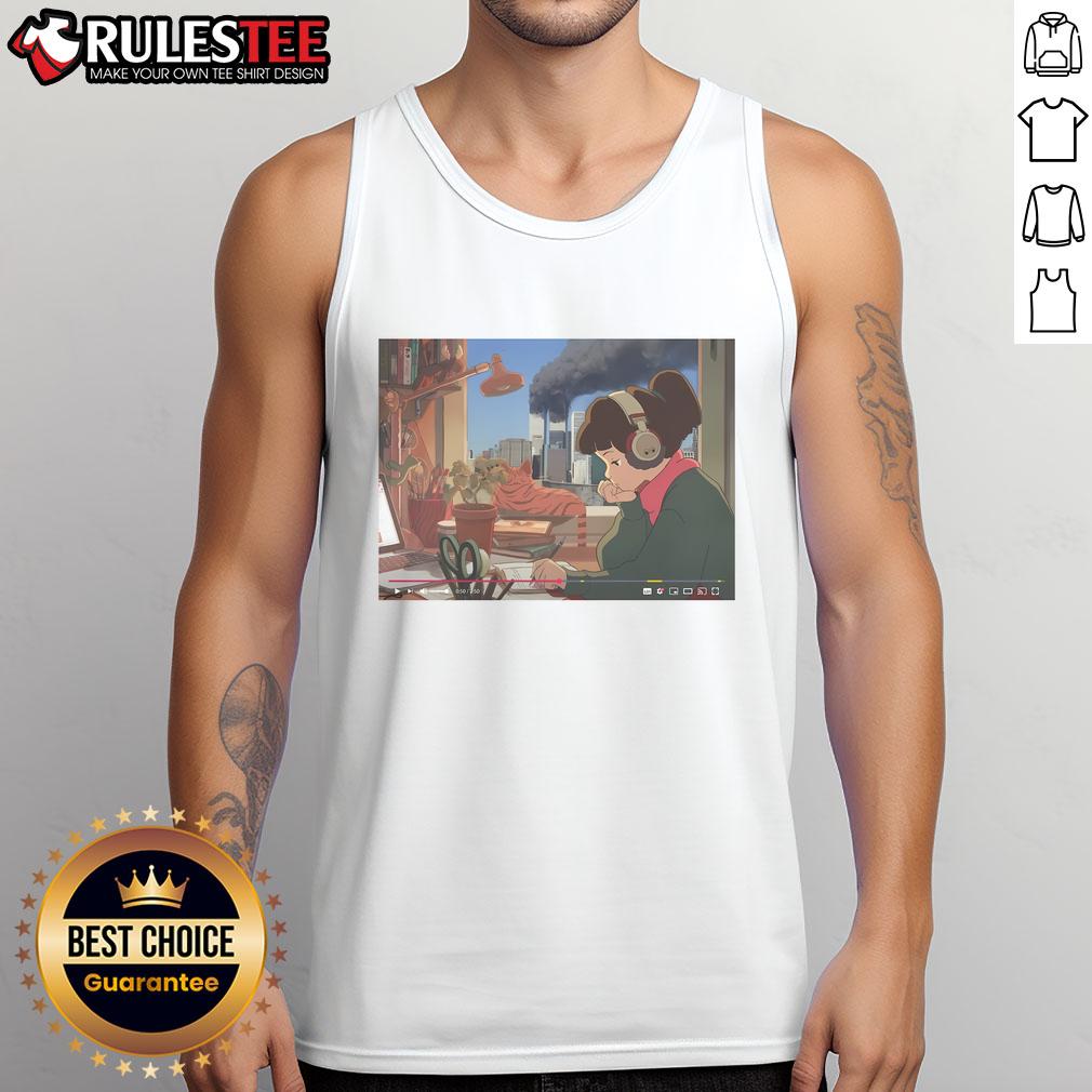 Alt Text: Funny Lofi girl in a tank top enjoying a sunny September 11, capturing a relaxed daytime vibe.