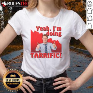 Funny 'Yeah, I'm Doing Tarrific' crash graph tee with sarcastic thumbs up design for ladies, perfect for humor lovers.