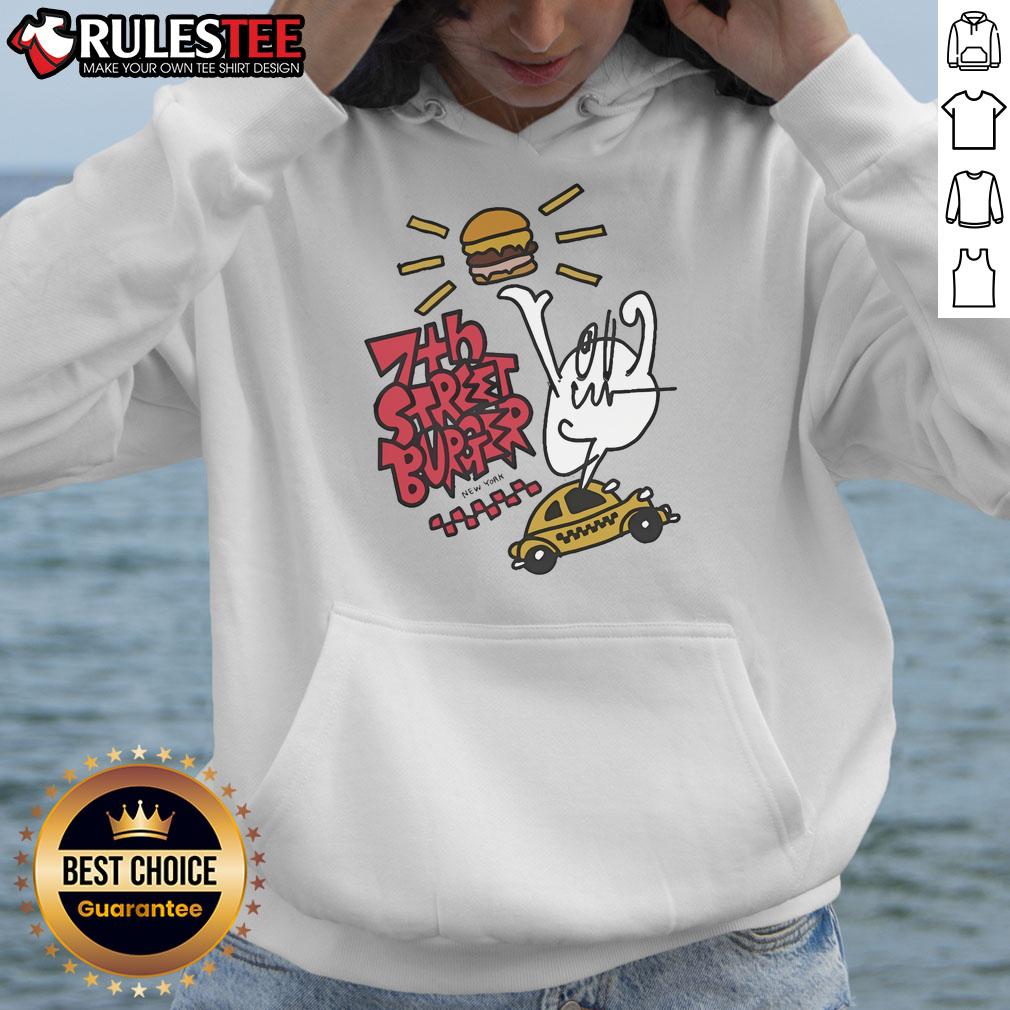 Alt Text: Good 7th Street Burger Masaya collaboration New York hoodie featuring stylish design and vibrant colors.