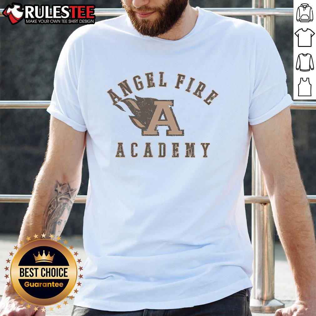 Alt Text: Good Angel Fire Academy T-Shirt featuring vibrant design and logo, perfect for fire academy supporters and enthusiasts.