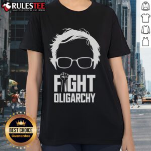 Women wearing 'Resist' tees featuring Bernie Sanders and AOC at a Hot Fight Oligarchy protest rally.