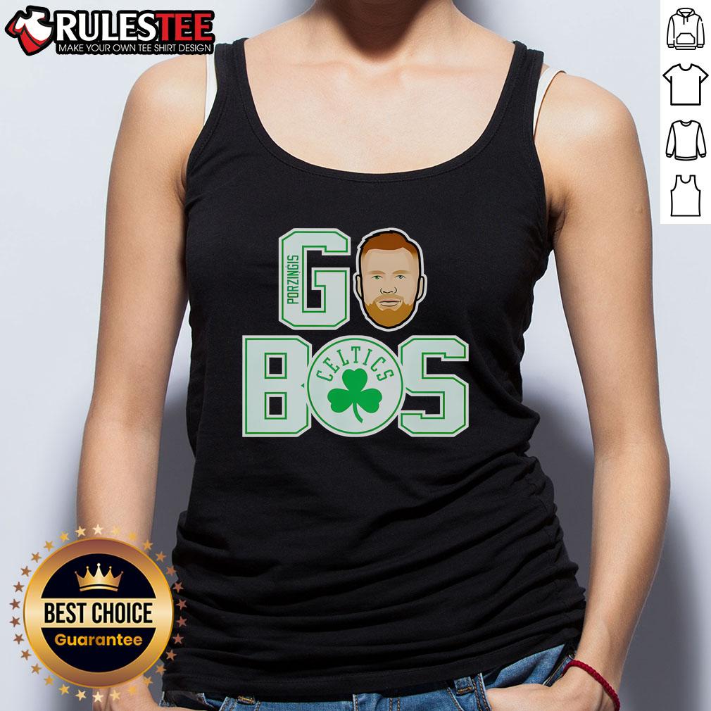 Kristaps Porzingis in a Boston Celtics tank top, showcasing team spirit and style for fans and basketball enthusiasts.
