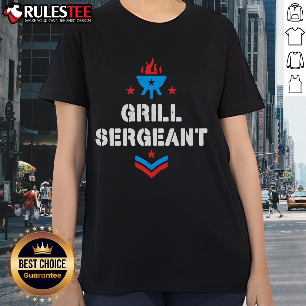 Nice Grill Sergeant 4th of July Ladies Tee featuring patriotic design and festive colors for Independence Day celebrations.