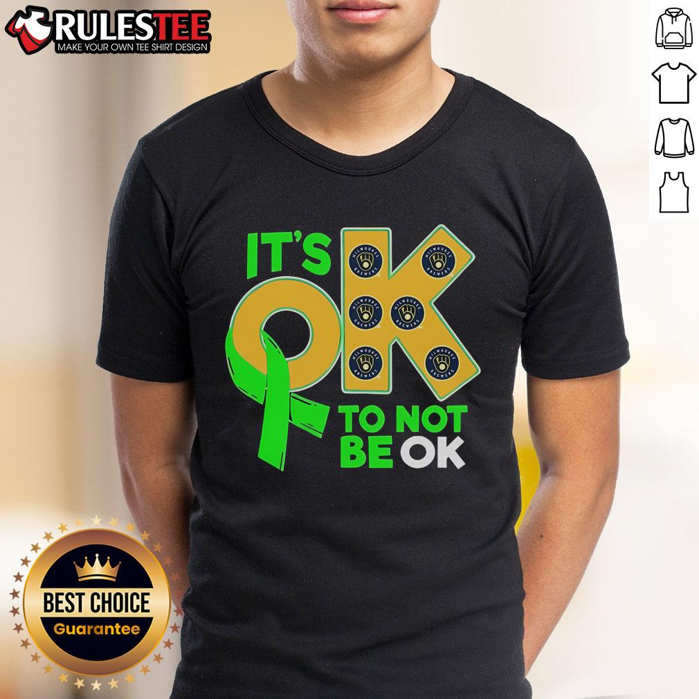 Nice Milwaukee Brewers 'It's Ok To Not Be Ok' T-Shirt featuring team colors and logo, perfect for fans and mental health awareness.