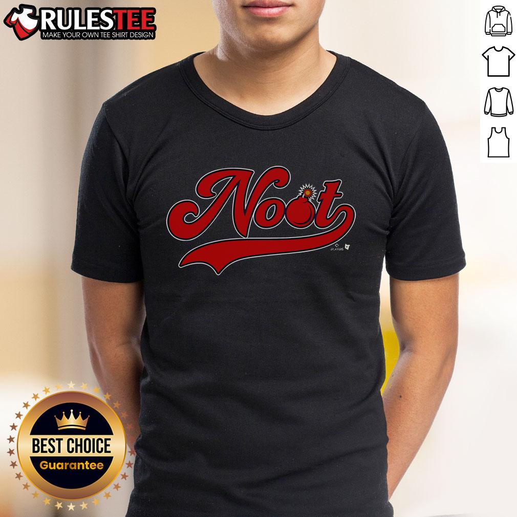 Official Lars Nootbaar Noot Bomb T-Shirt featuring vibrant graphics and team colors, perfect for baseball fans.