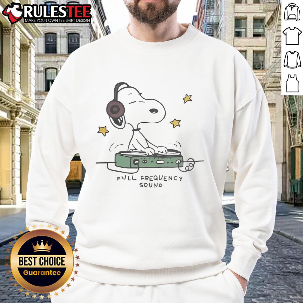 Official Snoopy DJ Full Frequency Sound Sweatshirt featuring a vibrant Snoopy graphic for music lovers and fashion enthusiasts.
