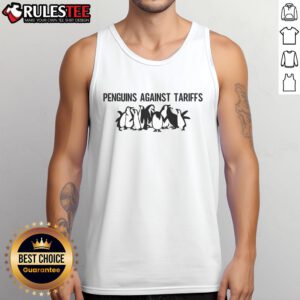 Funny tank top featuring a sarcastic penguins meme about tariffs, perfect for humor lovers and meme enthusiasts.